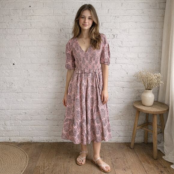 Universal Thread Dresses & Skirts - Universal Thread pink floral boho smocked midi dress Size Small